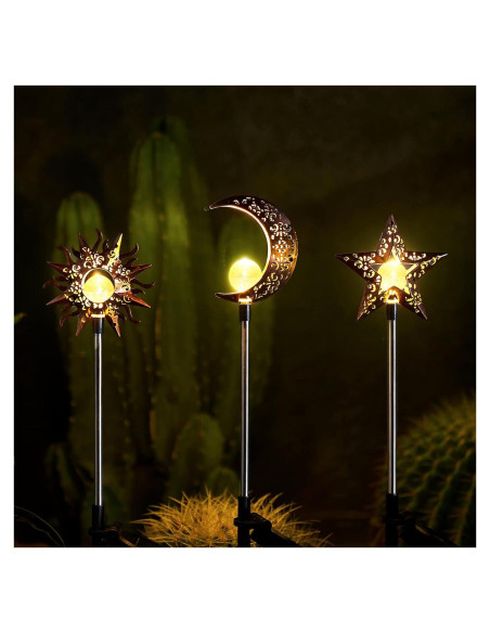 Luces Solares Decorativas Tryme para Jardín - Estaca Luna y Estrella