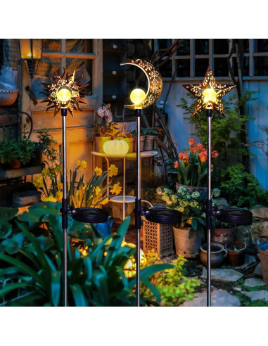 Luces Solares Decorativas Tryme para Jardín - Estaca Luna y Estrella