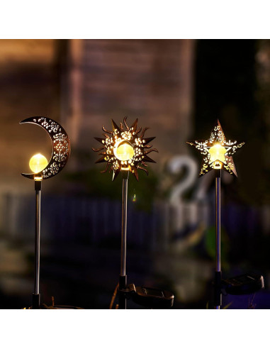 Luces Solares Decorativas Tryme para Jardín - Estaca Luna y Estrella