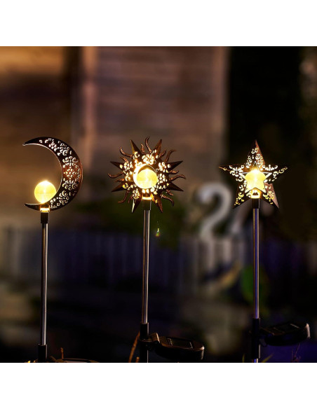 Luces Solares Decorativas Tryme para Jardín - Estaca Luna y Estrella