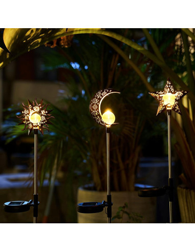Luces Solares Decorativas Tryme para Jardín - Estaca Luna y Estrella