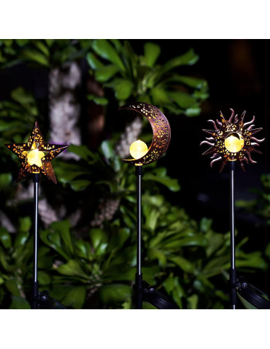 Luces Solares Decorativas Tryme para Jardín - Estaca Luna y Estrella