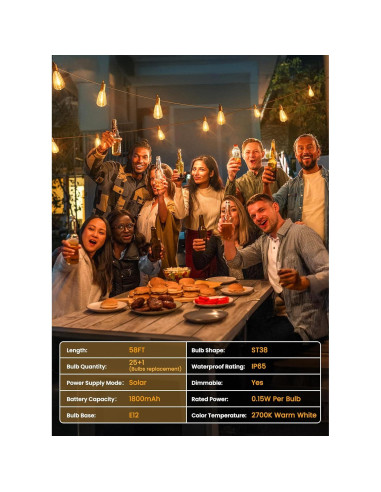 Luces de Cadena Solares Brightown 17.7m LED Irrompibles con Control Remoto