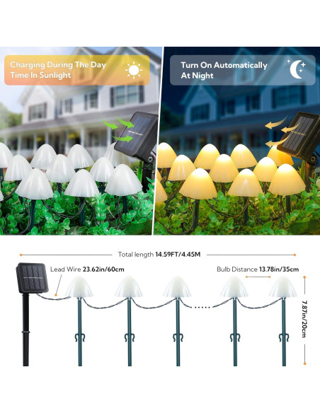 Luces de Jardín Solar Linhai Qixiang 12 LED 4.4m Blanco Cálido Luces de Jardín Solar Linhai Qixiang 12 LED 4.4m Blanco Cálido