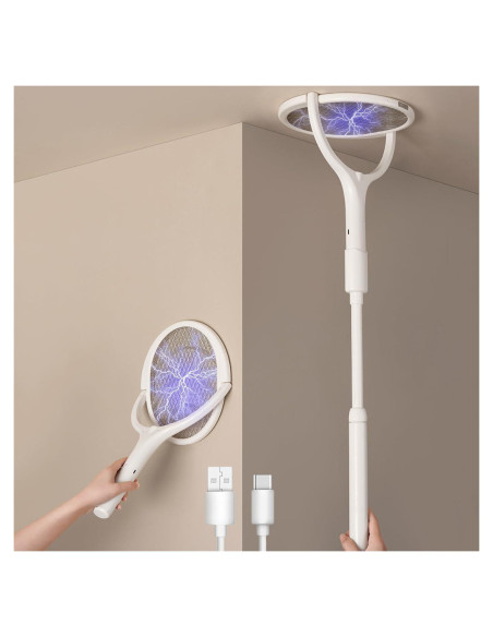 Raqueta eléctrica mata moscas GeckoMan con mango telescópico