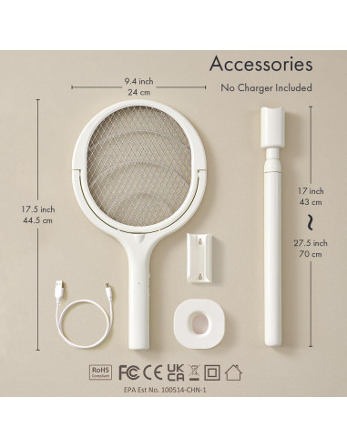 Raqueta eléctrica mata moscas GeckoMan con mango telescópico