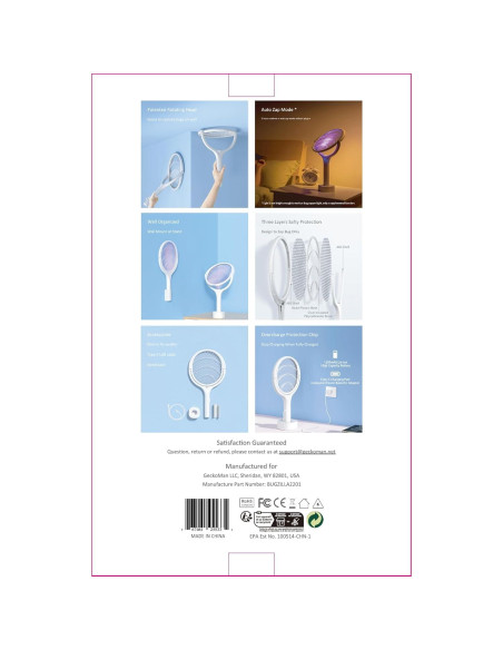 Raqueta eléctrica mata moscas GeckoMan con mango telescópico