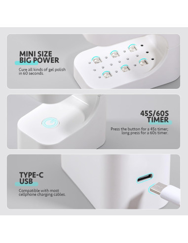 Luz UV para Uñas de Gel GAOY Mini LED 45s/60s Blanca