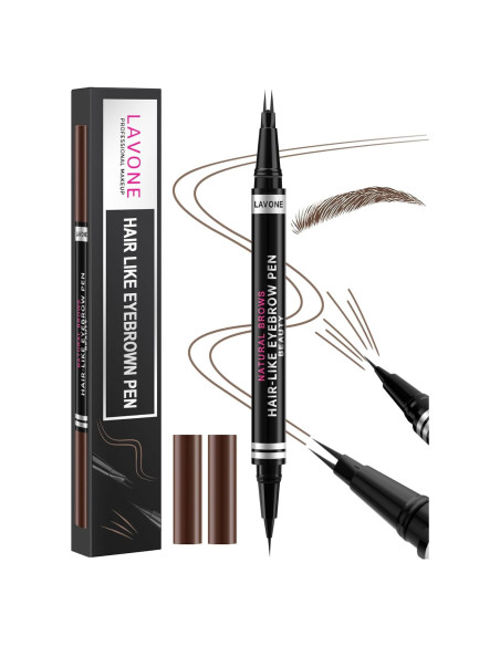 Lápiz de Cejas 2-en-1 LAVONE Marrón Oscuro Ultra-Preciso