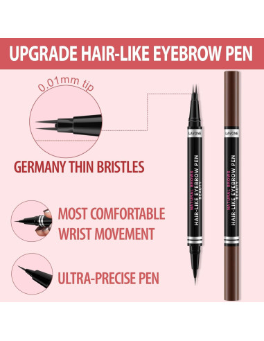 Lápiz de Cejas 2-en-1 LAVONE Marrón Oscuro Ultra-Preciso