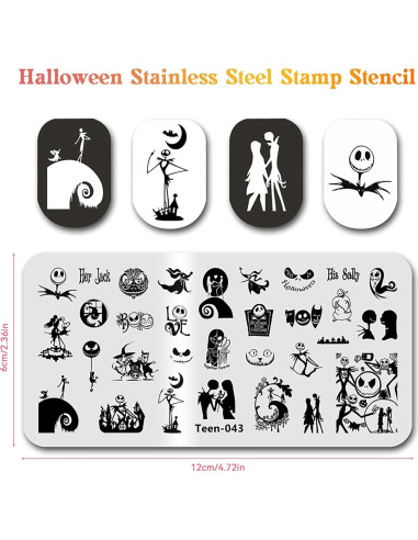 Placa de Estampado de Uñas Halloween HONGCAUP 12x6 cm 32 Patrones