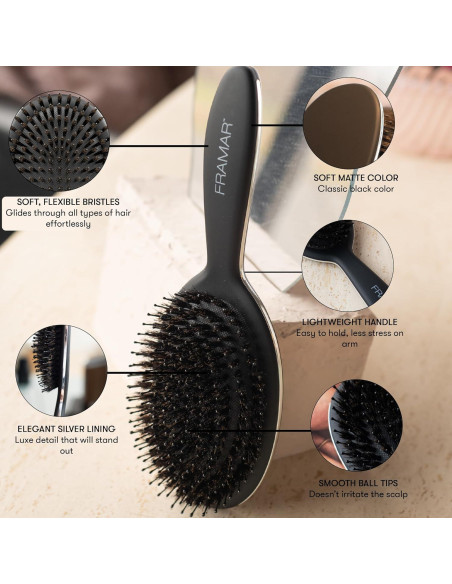 Cepillo de Cerdas de Jabalí FRAMAR Negro para Cabello Fino Cepillo de Cerdas de Jabalí FRAMAR Negro para Cabello Fino