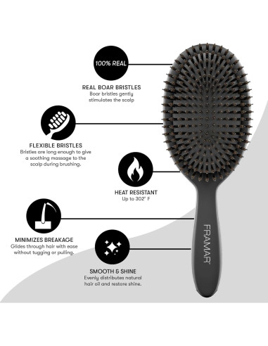 Cepillo de Cerdas de Jabalí FRAMAR Negro para Cabello Fino