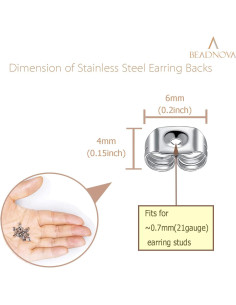 BEADNOVA 400 Respaldo de Aretes Acero Inoxidable Hipoalergénico 2