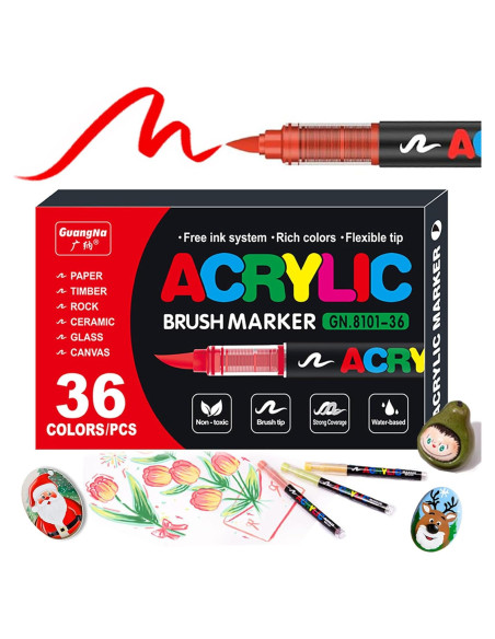 36 Marcadores de Pintura Acrílica KsopiaVobs - Punta Fina, Multicolor