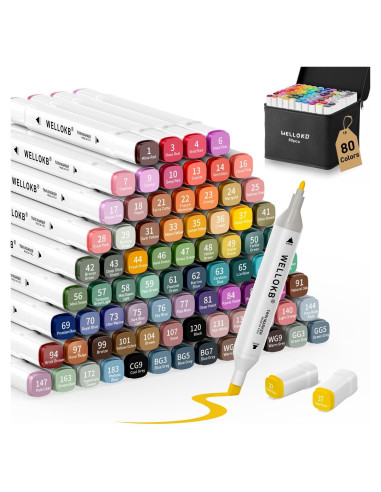 Marcadores de Alcohol WELLOKB 80 Colores Doble Punta Permanentes