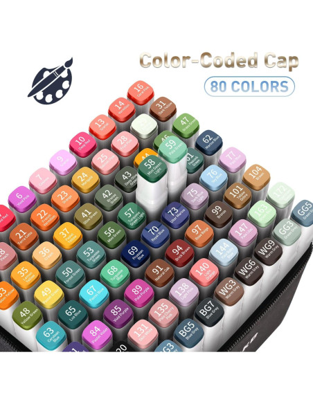 Marcadores de Alcohol WELLOKB 80 Colores Doble Punta Permanentes