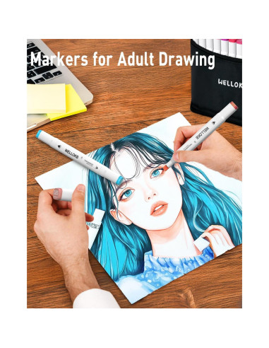 Marcadores de Alcohol WELLOKB 80 Colores Doble Punta Permanentes