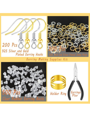 Ganchos para Pendientes MAIBAOTA 602 Piezas Plata 925 y Oro