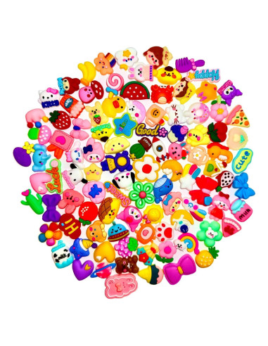 100 Charms de PVC para Zapatos - Diseños Animales y Frutas