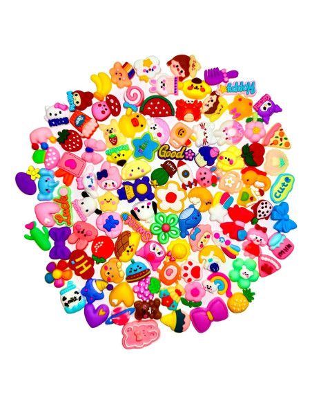 100 Charms de PVC para Zapatos - Diseños Animales y Frutas