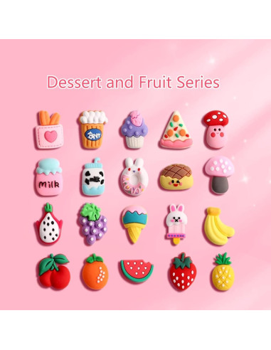 100 Charms de PVC para Zapatos - Diseños Animales y Frutas