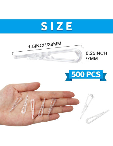 500 Clips de Plástico Transparente SBYURE en Forma de U