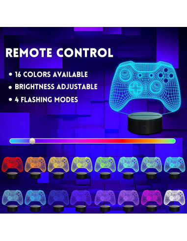 Lámpara Nocturna 3D Gamepad LED Okayera con Control Remoto