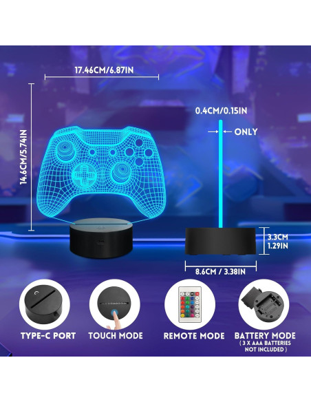 Lámpara Nocturna 3D Gamepad LED Okayera con Control Remoto