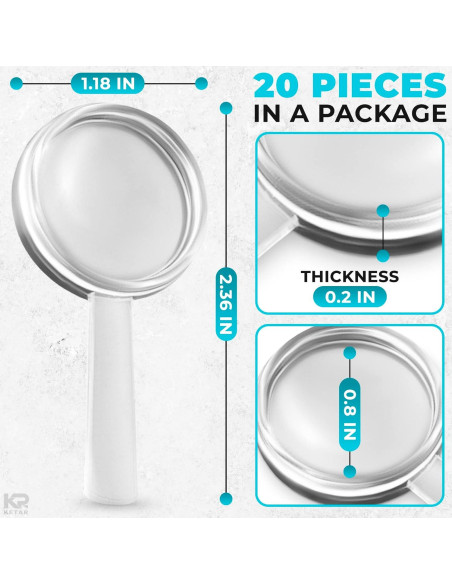 20 Mini Lupas de Plástico KETAR 3X para Lectura y Observación 20 Mini Lupas de Plástico KETAR 3X para Lectura y Observación