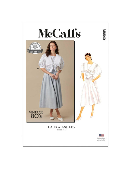 Patrón de Costura Vintage McCall's M8540 Top y Falda 80s