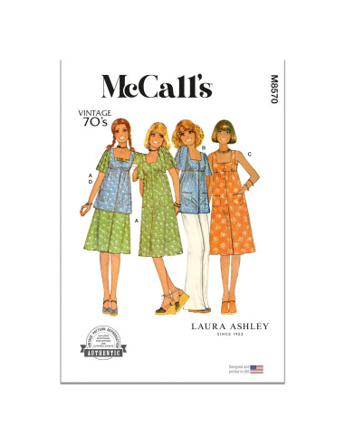 Patrón de Costura Vintage McCall's M8570 - Vestido, Mono y Top 6-14