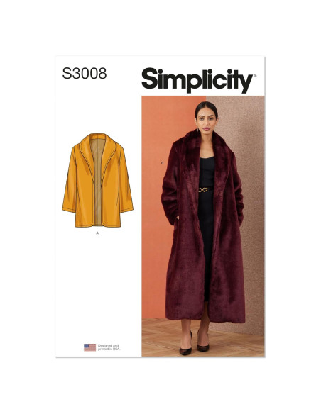 Patrón de Costura Simplicidad S3008 Abrigo Dama Tallas 18-26