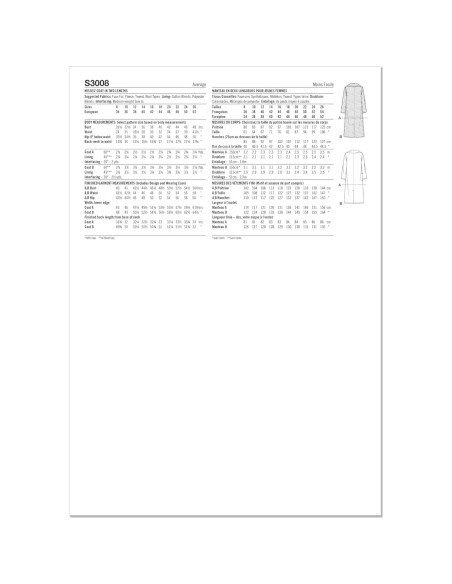 Patrón de Costura Simplicidad S3008 Abrigo Dama Tallas 18-26