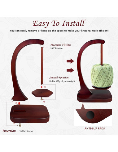 Soporte de Hilo JUCPASH de Madera con Rotación Magnética
