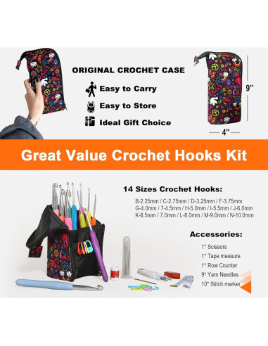 Set de Ganchillos Ergonómicos YOJOB 14 Tamaños 2.25mm a 10mm