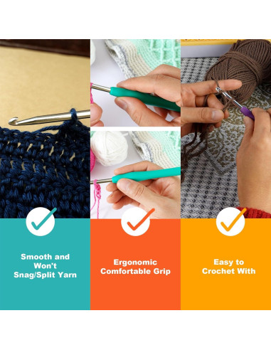 Set de Ganchillos Ergonómicos YOJOB 14 Tamaños 2.25mm a 10mm