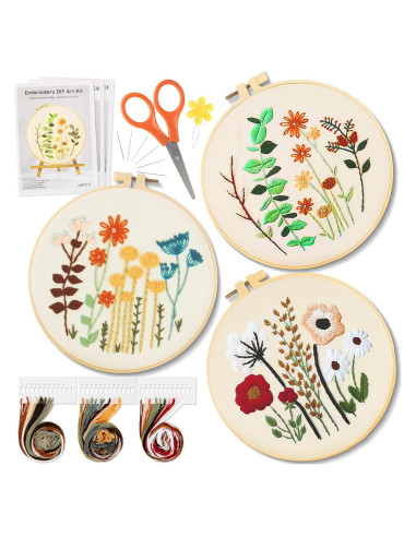 Kit de Bordado RAINFLOW para Principiantes - 3 Patrones Florales
