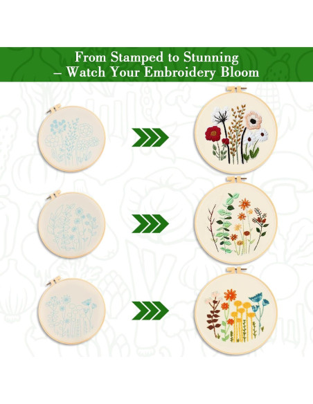 Kit de Bordado RAINFLOW para Principiantes - 3 Patrones Florales Kit de Bordado RAINFLOW para Principiantes - 3 Patrones Florales