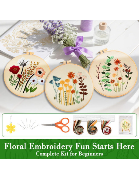 Kit de Bordado RAINFLOW para Principiantes - 3 Patrones Florales Kit de Bordado RAINFLOW para Principiantes - 3 Patrones Florales