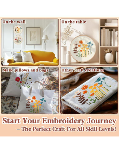 Kit de Bordado RAINFLOW para Principiantes - 3 Patrones Florales
