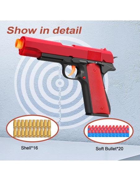 Pistola de Juguete Shushuzz con Balas Suaves y Casquillos - Negro