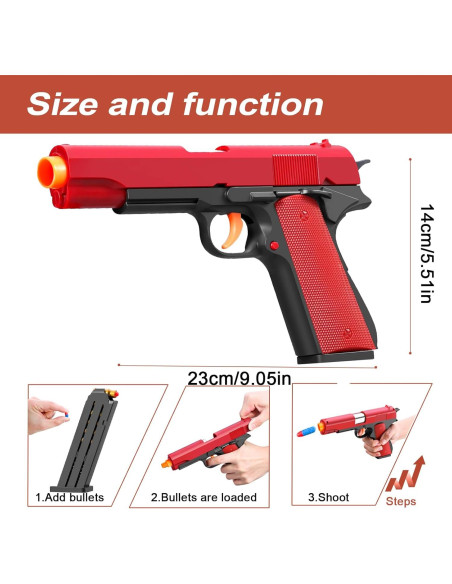 Pistola de Juguete Shushuzz con Balas Suaves y Casquillos - Negro