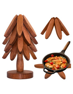 Trivetes de Madera LIFETOWE en Forma de Árbol - Juego de 4 Pcs