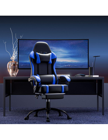 Silla de Juego Ergonómica Ntiibcuy Azul con Reposapiés