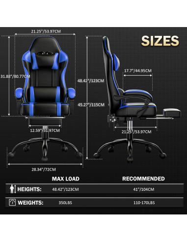 Silla de Juego Ergonómica Ntiibcuy Azul con Reposapiés