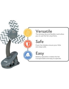 Ventilador Clip-On Nuby para Bebés Gris - Portátil y Seguro 2