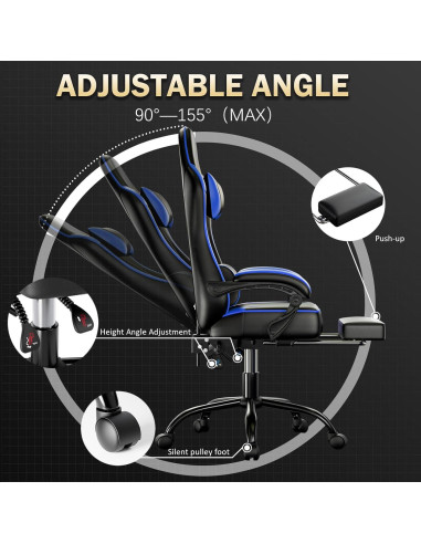 Silla de Juego Ergonómica Ntiibcuy Azul con Reposapiés