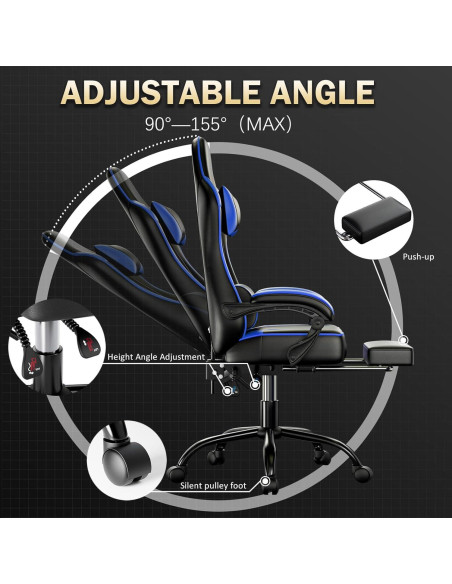 Silla de Juego Ergonómica Ntiibcuy Azul con Reposapiés