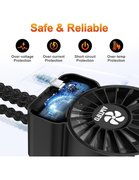 Ventilador Portátil AMTIFO A1 Recargable USB 4 Velocidades